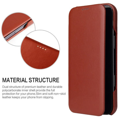 For iPhone 16 Fierre Shann Top Layer Cowhide Business Magnetic Leather Phone Case(Brown)