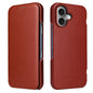 For iPhone 16 Fierre Shann Top Layer Cowhide Business Magnetic Leather Phone Case(Brown)
