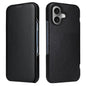 For iPhone 16 Fierre Shann Top Layer Cowhide Business Magnetic Leather Phone Case(Black)