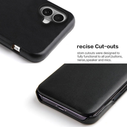 For iPhone 16 Fierre Shann Top Layer Cowhide Business Magnetic Leather Phone Case(Black)