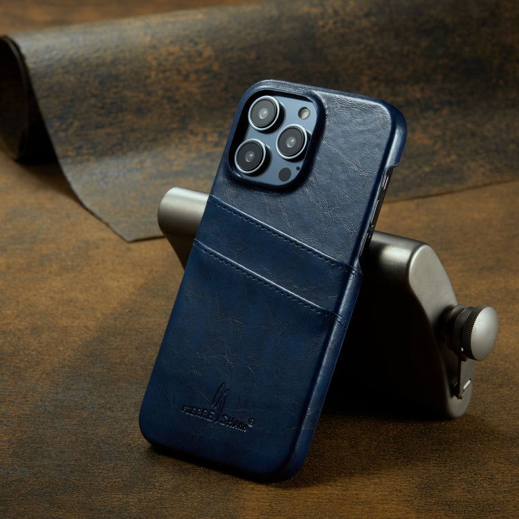 For iPhone 16 Pro Max Fierre Shann Retro Oil Wax Texture Card Slots PU Leather Phone Case(Blue)