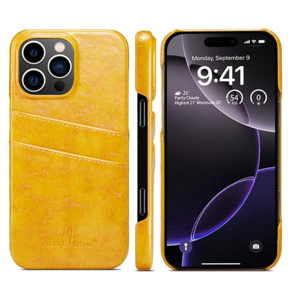 Pour iPhone 16 Pro Fierre Shann Étui de téléphone en cuir PU à fentes pour cartes avec texture en cire d'huile rétro (jaune)
