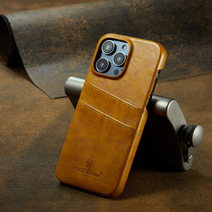 Pour iPhone 16 Pro Fierre Shann Étui de téléphone en cuir PU à fentes pour cartes avec texture en cire d'huile rétro (jaune)