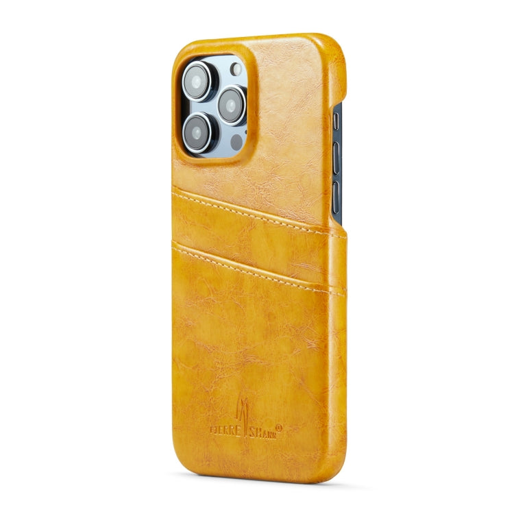 Pour iPhone 16 Pro Fierre Shann Étui de téléphone en cuir PU à fentes pour cartes avec texture en cire d'huile rétro (jaune)