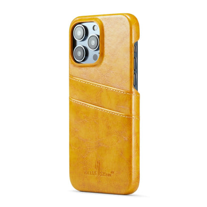 Pour iPhone 16 Pro Fierre Shann Étui de téléphone en cuir PU à fentes pour cartes avec texture en cire d'huile rétro (jaune)