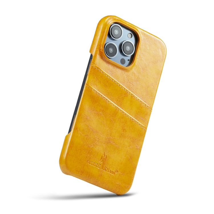 Pour iPhone 16 Pro Fierre Shann Étui de téléphone en cuir PU à fentes pour cartes avec texture en cire d'huile rétro (jaune)
