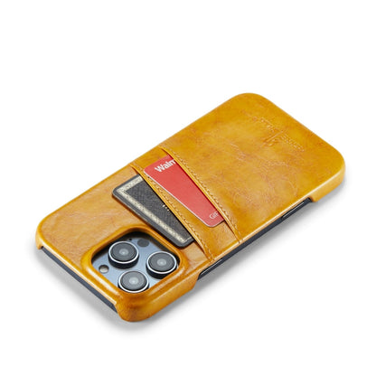 Pour iPhone 16 Pro Fierre Shann Étui de téléphone en cuir PU à fentes pour cartes avec texture en cire d'huile rétro (jaune)