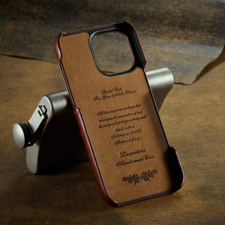 For iPhone 16 Pro Fierre Shann Retro Oil Wax Texture Card Slots PU Leather Phone Case(Brown)