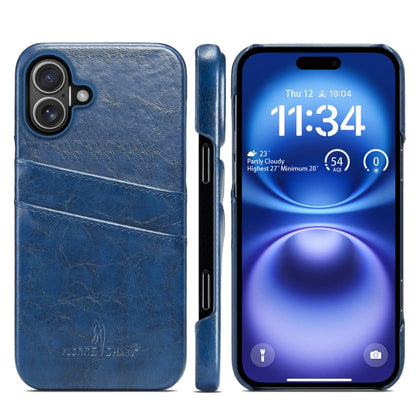Pour iPhone 16 Plus Fierre Shann Étui de téléphone en cuir PU à texture rétro cirée avec fentes pour cartes (Bleu)