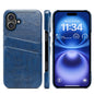 Pour iPhone 16 Plus Fierre Shann Étui de téléphone en cuir PU à texture rétro cirée avec fentes pour cartes (Bleu)