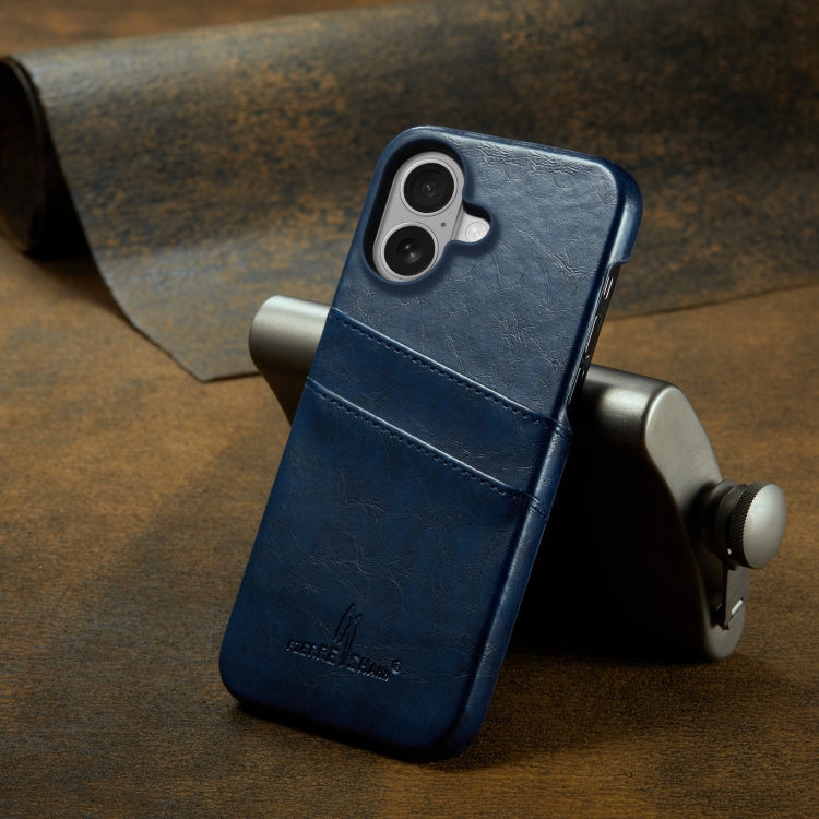 Pour iPhone 16 Plus Fierre Shann Étui de téléphone en cuir PU à texture rétro cirée avec fentes pour cartes (Bleu)