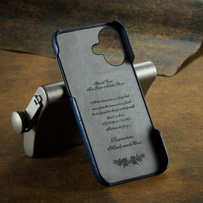 Pour iPhone 16 Plus Fierre Shann Étui de téléphone en cuir PU à texture rétro cirée avec fentes pour cartes (Bleu)