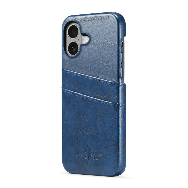 Pour iPhone 16 Plus Fierre Shann Étui de téléphone en cuir PU à texture rétro cirée avec fentes pour cartes (Bleu)
