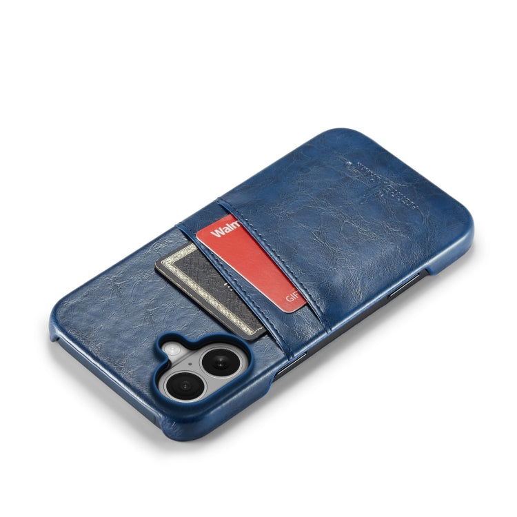 Pour iPhone 16 Plus Fierre Shann Étui de téléphone en cuir PU à texture rétro cirée avec fentes pour cartes (Bleu)