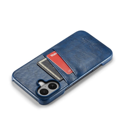 Pour iPhone 16 Plus Fierre Shann Étui de téléphone en cuir PU à texture rétro cirée avec fentes pour cartes (Bleu)