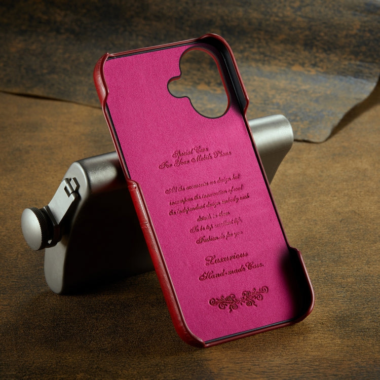 For iPhone 16 Fierre Shann Retro Oil Wax Texture Card Slots PU Leather Phone Case(Red)