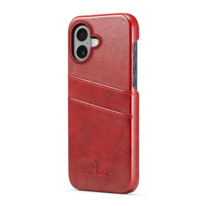For iPhone 16 Fierre Shann Retro Oil Wax Texture Card Slots PU Leather Phone Case(Red)