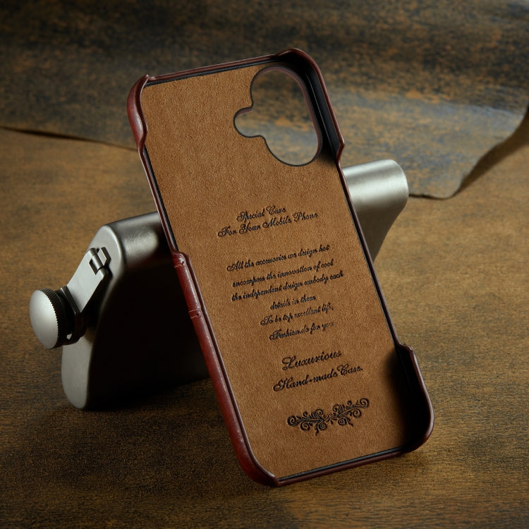 For iPhone 16 Fierre Shann Retro Oil Wax Texture Card Slots PU Leather Phone Case(Brown)