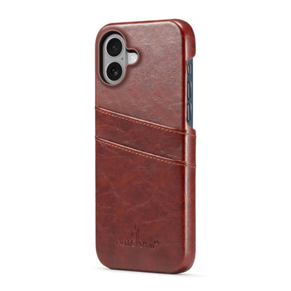 For iPhone 16 Fierre Shann Retro Oil Wax Texture Card Slots PU Leather Phone Case(Brown)