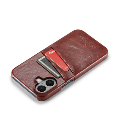 For iPhone 16 Fierre Shann Retro Oil Wax Texture Card Slots PU Leather Phone Case(Brown)