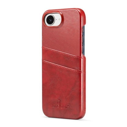 For iPhone 17e / 16e Fierre Shann Retro Oil Wax Texture Card Slots PU Leather Phone Case(Red)