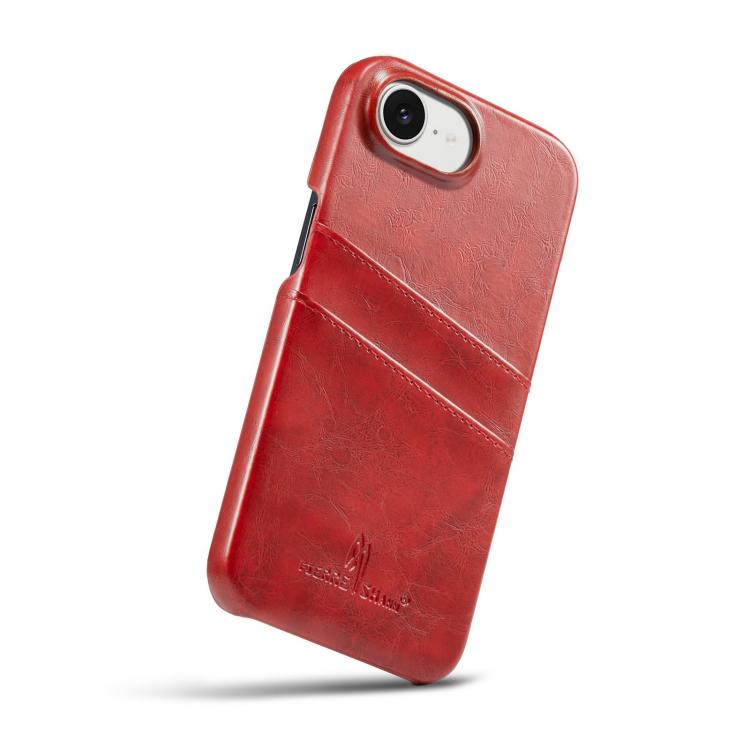 For iPhone 17e / 16e Fierre Shann Retro Oil Wax Texture Card Slots PU Leather Phone Case(Red)