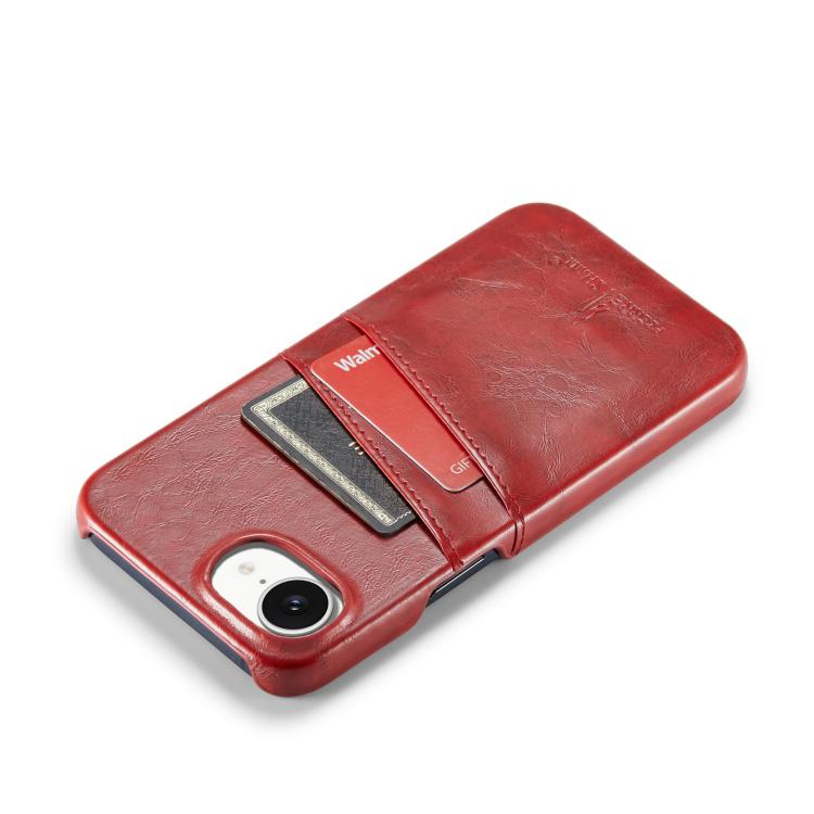 For iPhone 17e / 16e Fierre Shann Retro Oil Wax Texture Card Slots PU Leather Phone Case(Red)