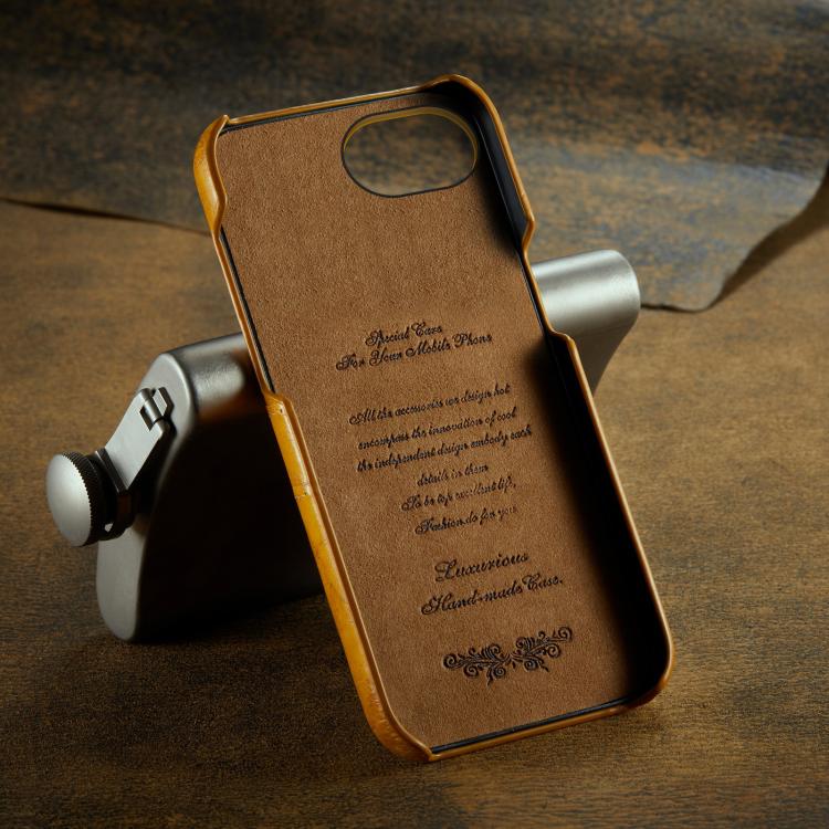 For iPhone 17e / 16e Fierre Shann Retro Oil Wax Texture Card Slots PU Leather Phone Case(Yellow)