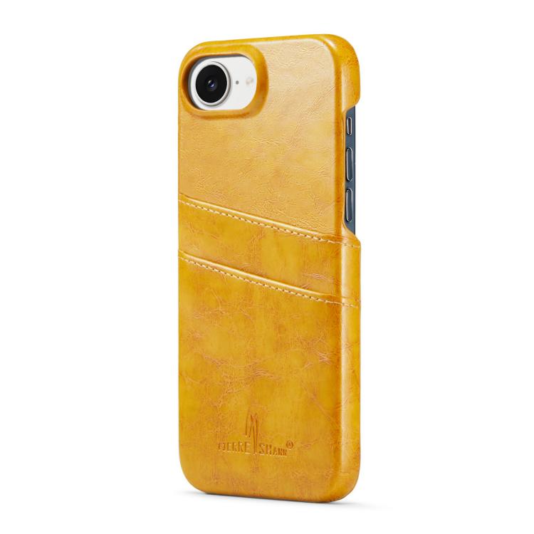 For iPhone 17e / 16e Fierre Shann Retro Oil Wax Texture Card Slots PU Leather Phone Case(Yellow)