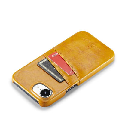 For iPhone 17e / 16e Fierre Shann Retro Oil Wax Texture Card Slots PU Leather Phone Case(Yellow)
