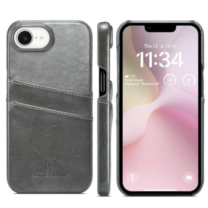For iPhone 17e / 16e Fierre Shann Retro Oil Wax Texture Card Slots PU Leather Phone Case(Grey)