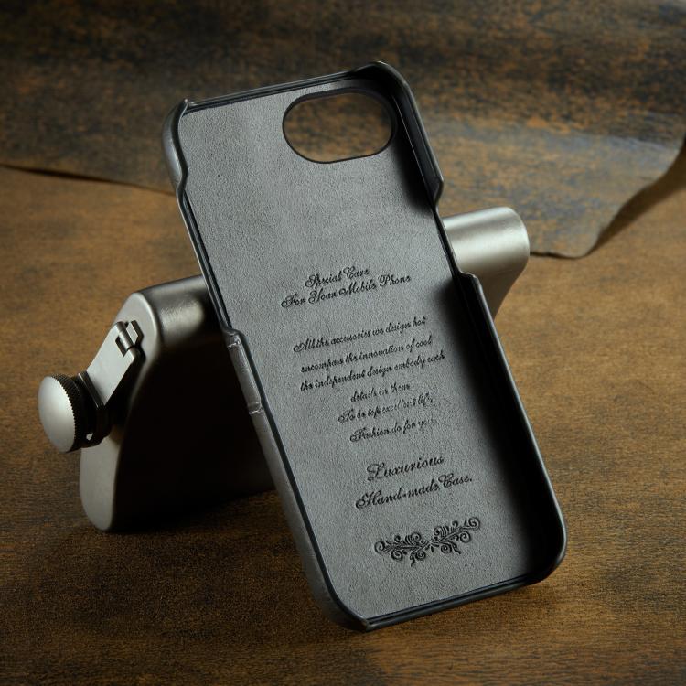 For iPhone 17e / 16e Fierre Shann Retro Oil Wax Texture Card Slots PU Leather Phone Case(Grey)