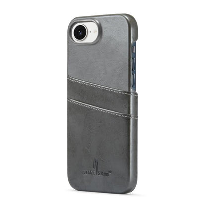For iPhone 17e / 16e Fierre Shann Retro Oil Wax Texture Card Slots PU Leather Phone Case(Grey)