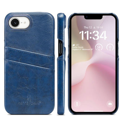 For iPhone 17e / 16e Fierre Shann Retro Oil Wax Texture Card Slots PU Leather Phone Case(Blue)