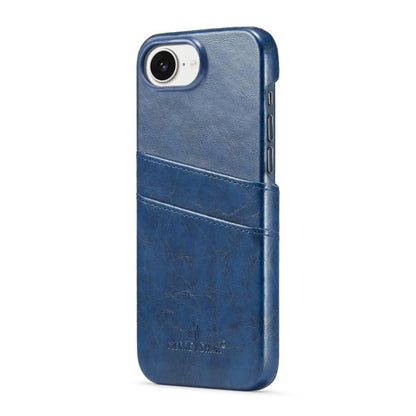 For iPhone 17e / 16e Fierre Shann Retro Oil Wax Texture Card Slots PU Leather Phone Case(Blue)