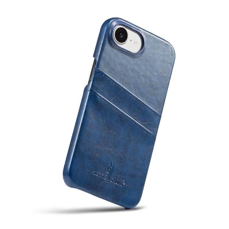 For iPhone 17e / 16e Fierre Shann Retro Oil Wax Texture Card Slots PU Leather Phone Case(Blue)