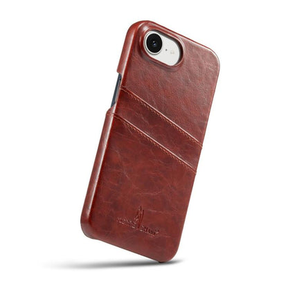 For iPhone 17e / 16e Fierre Shann Retro Oil Wax Texture Card Slots PU Leather Phone Case(Brown)