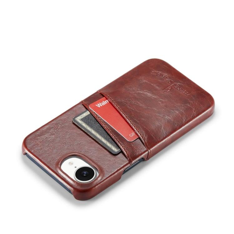 For iPhone 17e / 16e Fierre Shann Retro Oil Wax Texture Card Slots PU Leather Phone Case(Brown)