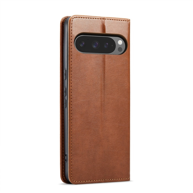 For Google Pixel 9 / 9 Pro Fierre Shann PU Genuine Leather Texture Phone Case(Brown)
