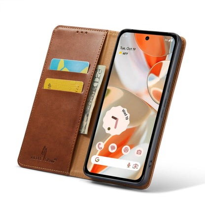 For Google Pixel 9 / 9 Pro Fierre Shann PU Genuine Leather Texture Phone Case(Brown)