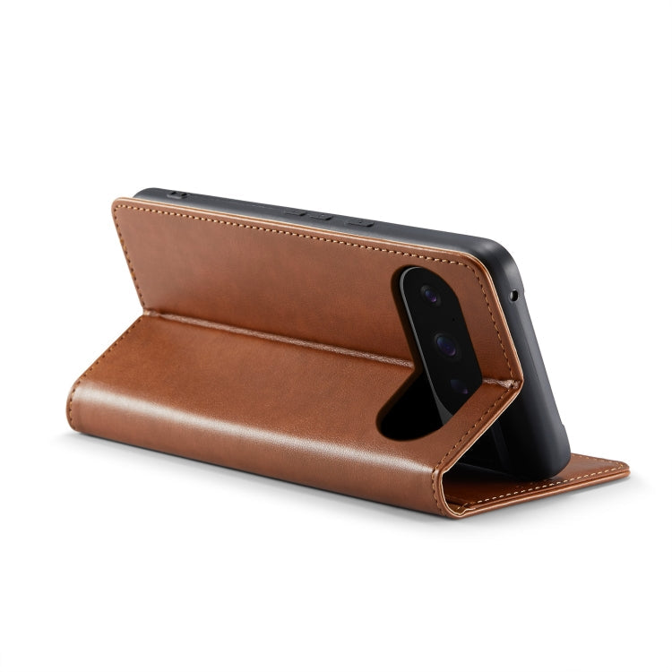 For Google Pixel 9 / 9 Pro Fierre Shann PU Genuine Leather Texture Phone Case(Brown)