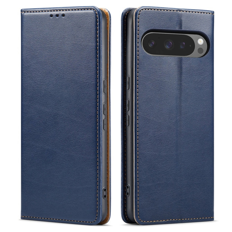 For Google Pixel 9 Pro XL Fierre Shann PU Genuine Leather Texture Phone Case(Blue)