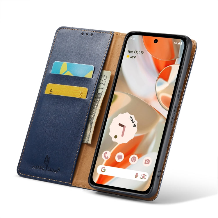 For Google Pixel 9 Pro XL Fierre Shann PU Genuine Leather Texture Phone Case(Blue)