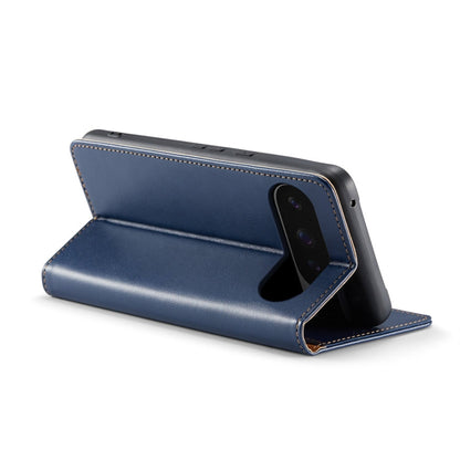 For Google Pixel 9 Pro XL Fierre Shann PU Genuine Leather Texture Phone Case(Blue)
