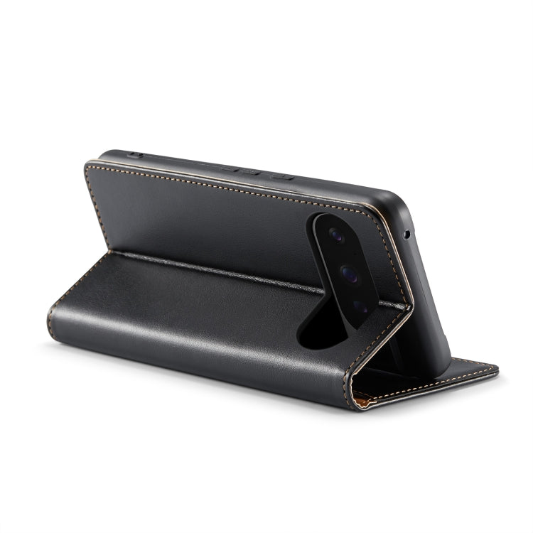 For Google Pixel 9 Pro XL Fierre Shann PU Genuine Leather Texture Phone Case(Black)