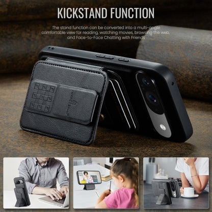 For Google Pixel 9 / 9 Pro Fierre Shann Cowhide Horizontal Flip Magnetic Card Holder Phone Case(Black)