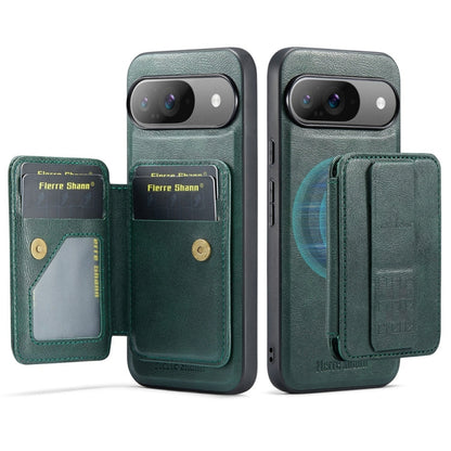 For Google Pixel 9 / 9 Pro Fierre Shann Cowhide Horizontal Flip Magnetic Card Holder Phone Case(Green)