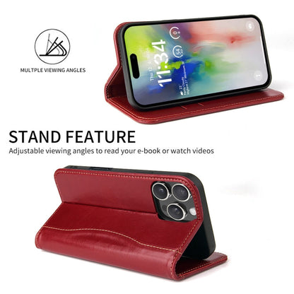For iPhone 16 Pro Max Fierre Shann Cowhide Leather Flip Leather Phone Case(Red)