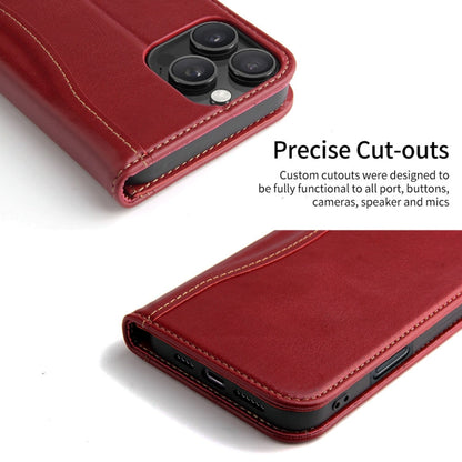 For iPhone 16 Pro Max Fierre Shann Cowhide Leather Flip Leather Phone Case(Red)
