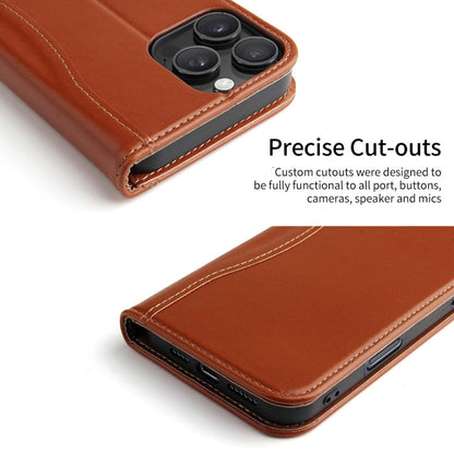 For iPhone 16 Pro Max Fierre Shann Cowhide Leather Flip Leather Phone Case(Brown)